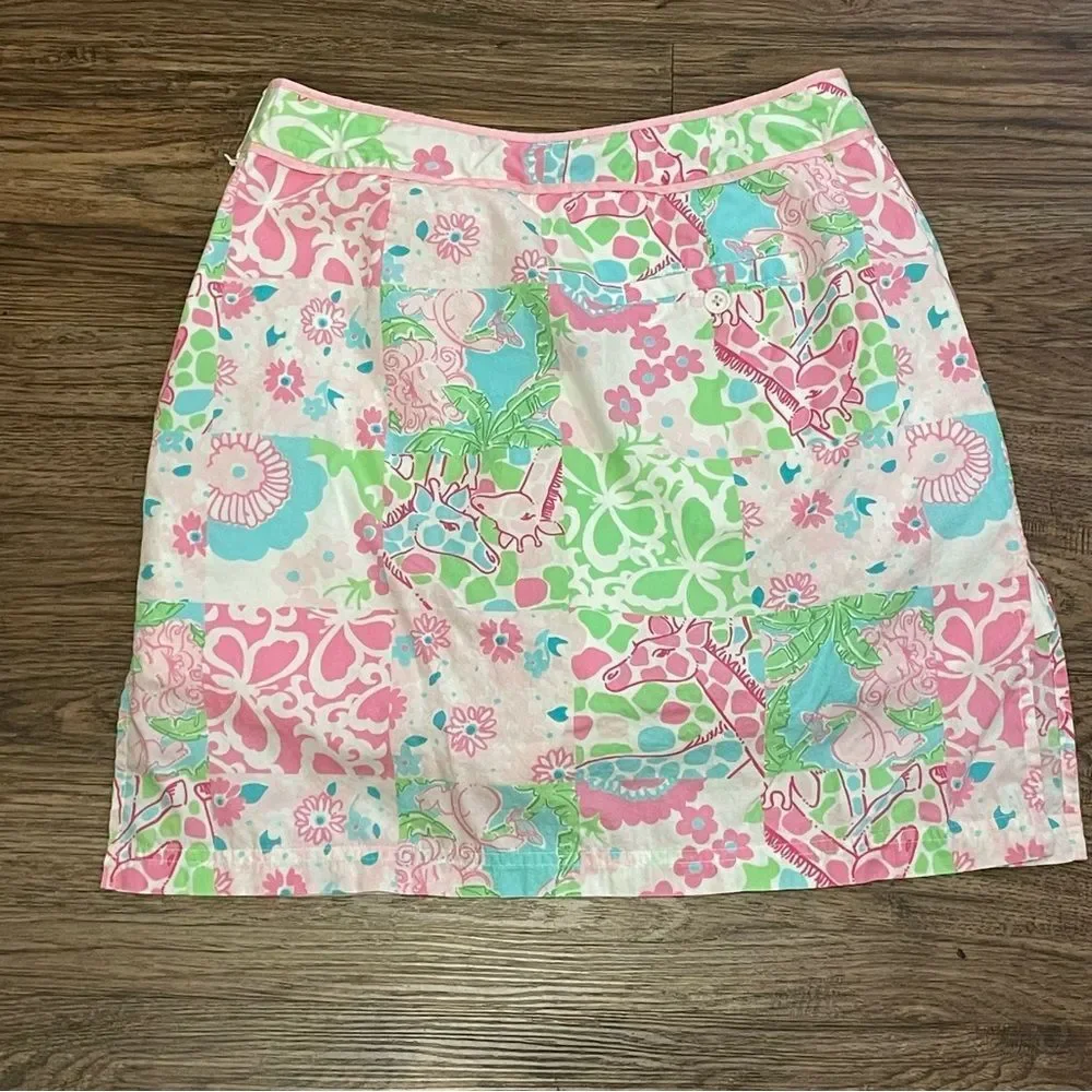Lily Pulitzer Nuzzling Giraffe Skort Skirt Pink Green Blue White Size 4 - Picture 5 of 7